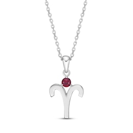 Lab-Created Ruby Aries Zodiac Necklace Sterling Silver 18&quot;