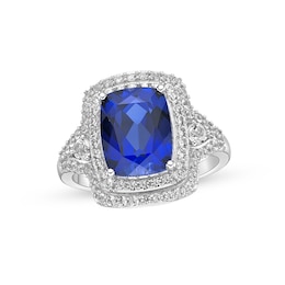 Blue & White Lab-Created Sapphire Cocktail Ring Sterling Silver