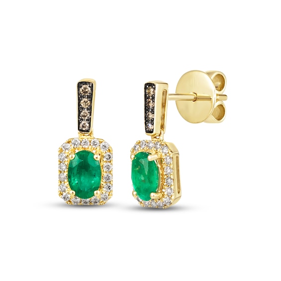 Le Vian Emerald Earrings 1/4 ct tw Diamonds 14K Honey Gold