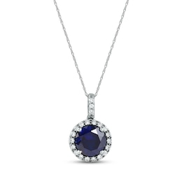 Lab-Grown Diamonds by KAY & Blue Lab-Created Sapphire Necklace 1/4 ct tw Sterling Silver 18&quot;