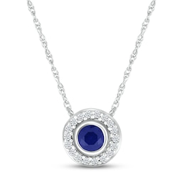 Blue & White Lab-Created Sapphire Bezel Circle Necklace Sterling Silver 18&quot;