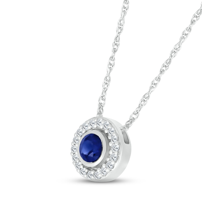 Main Image 2 of Blue & White Lab-Created Sapphire Bezel Circle Necklace Sterling Silver 18&quot;