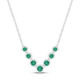 Lab-Created Emerald Bezel V Necklace Sterling Silver 18&quot;