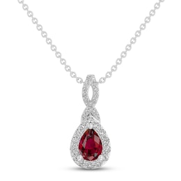 Lab-Created Ruby & White Lab-Created Sapphire Necklace Sterling Silver 18&quot;