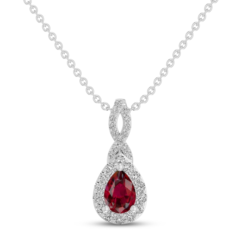 Main Image 1 of Lab-Created Ruby & White Lab-Created Sapphire Necklace Sterling Silver 18&quot;