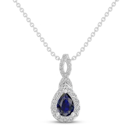 Blue & White Lab-Created Sapphire Necklace Sterling Silver 18&quot;