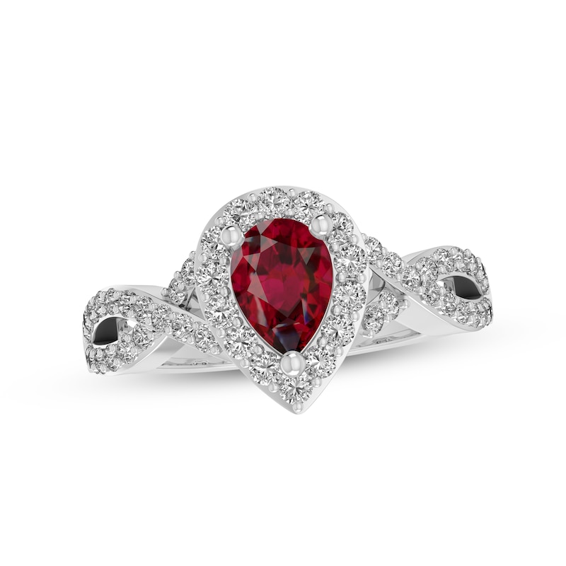 Main Image 1 of Lab-Created Ruby & White Lab-Created Sapphire Ring Sterling Silver