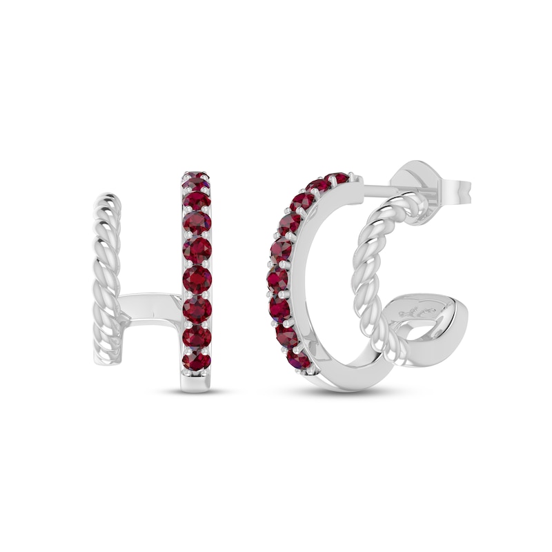 Main Image 1 of Lab-Created Ruby Double Hoop Twist Earrings Sterling Silver