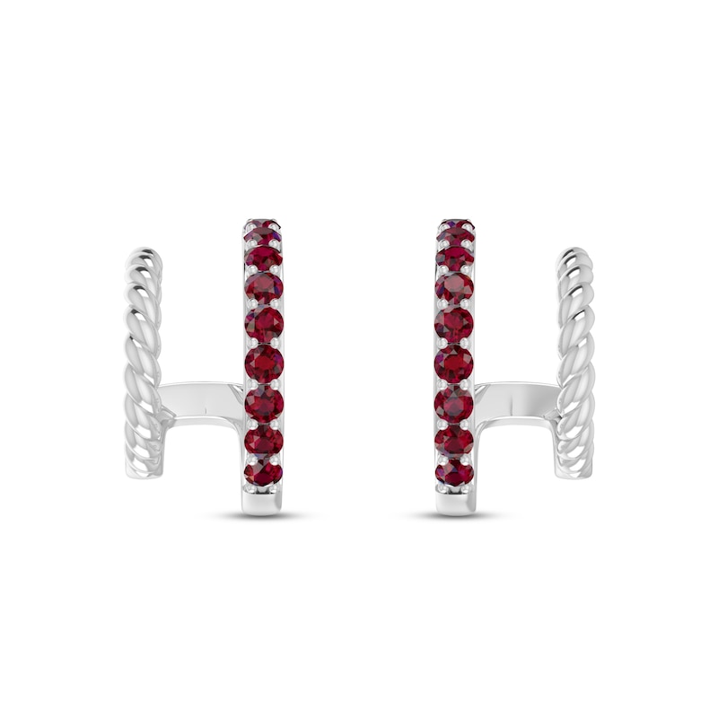 Main Image 2 of Lab-Created Ruby Double Hoop Twist Earrings Sterling Silver