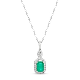 Emerald & Diamond Necklace 1/10 ct tw 10K White Gold 18&quot;