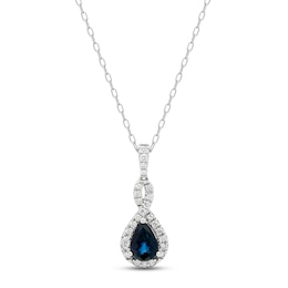 Blue Sapphire & Diamond Necklace 1/10 ct tw 10K White Gold 18&quot;