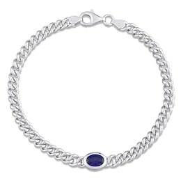 Blue Lab-Created Sapphire Link Chain Bracelet Sterling Silver 7.5&quot;