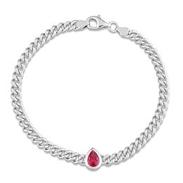 Lab-Created Ruby Link Chain Bracelet Sterling Silver 7.5&quot;