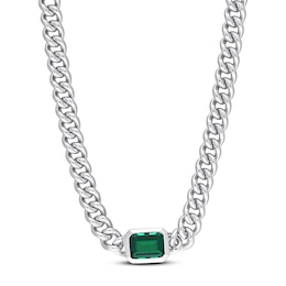 Lab-Created Emerald Link Chain Necklace Sterling Silver 16&quot;