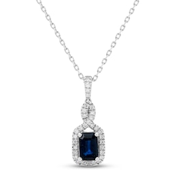 Blue Sapphire & Diamond Necklace 1/10 ct tw Round-cut 10K White Gold 18&quot;