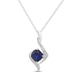 Blue & White Lab-Created Sapphire Necklace Sterling Silver 18&quot;