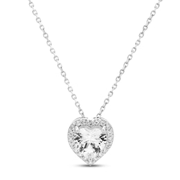 White Lab-Created Sapphire Heart Necklace Sterling Silver 18&quot;
