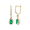 Thumbnail Image 1 of Emerald & Diamond Dangle Hoop Earrings 1/5 ct tw Round-cut 10K Yellow Gold