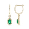 Thumbnail Image 2 of Emerald & Diamond Dangle Hoop Earrings 1/5 ct tw Round-cut 10K Yellow Gold