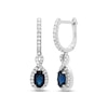 Thumbnail Image 1 of Blue Sapphire & Diamond Dangle Hoop Earrings 1/5 ct tw Round-cut 10K White Gold