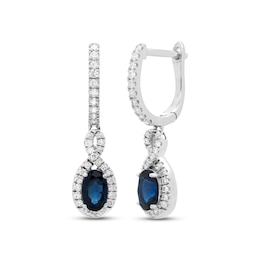 Blue Sapphire & Diamond Dangle Hoop Earrings 1/5 ct tw Round-cut 10K White Gold