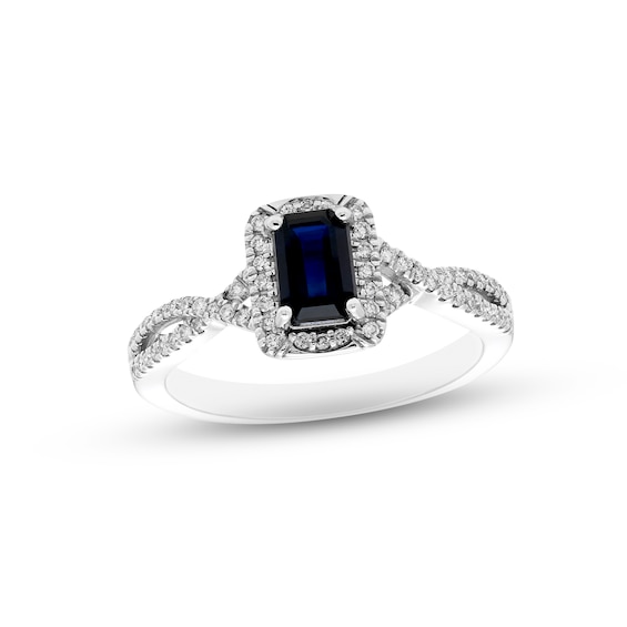 Blue Sapphire & Diamond Ring 1/6 ct tw Round-cut 10K White Gold | Kay