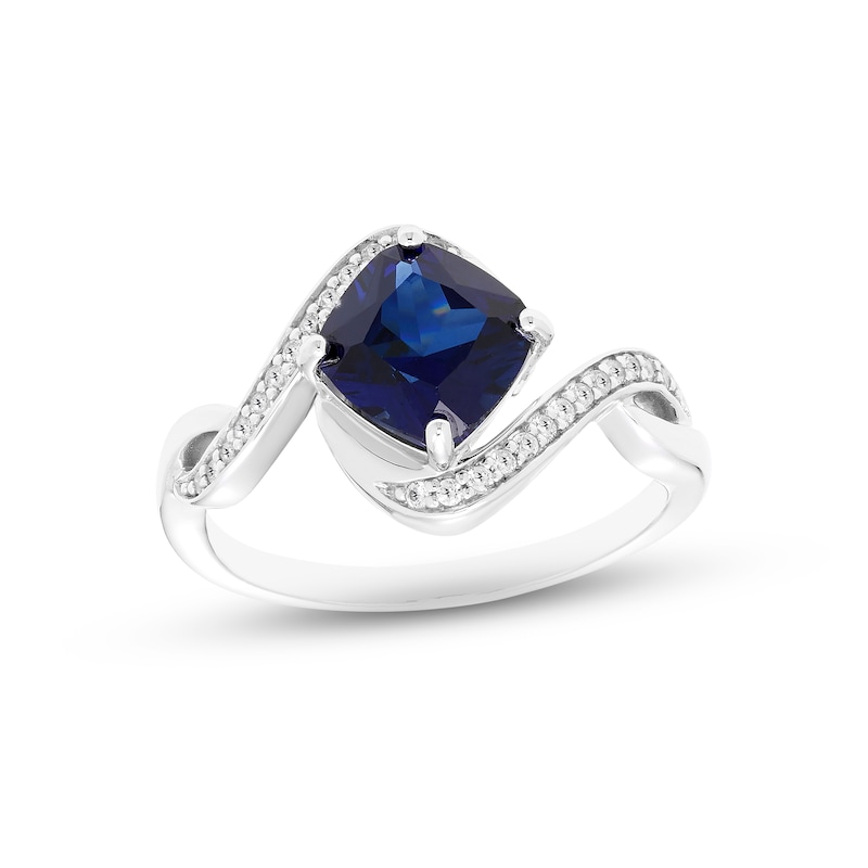 Main Image 1 of Blue & White Lab-Created Sapphire Ring Sterling Silver