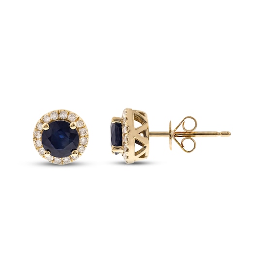 Blue Sapphire & Diamond Earrings 1/6 ct tw Round-cut 10K Yellow Gold