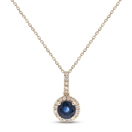 Blue Sapphire & Diamond Drop Necklace 1/8 ct tw Round-cut 10K Yellow Gold 18&quot;