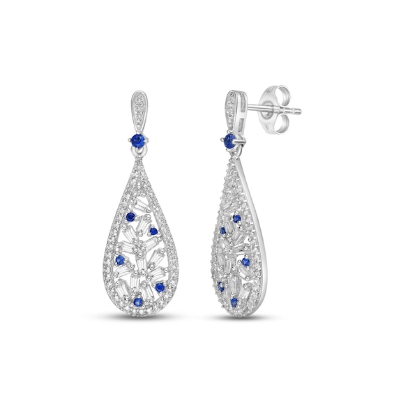 White & Blue Lab-Created Sapphire Drop Earrings Sterling Silver