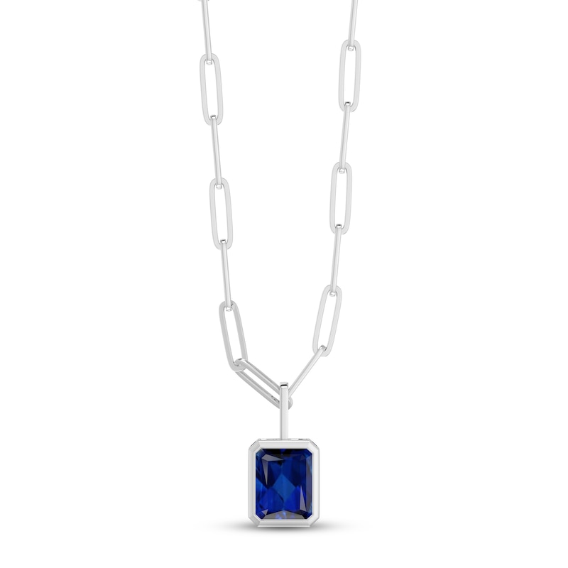 Main Image 1 of Blue Lab-Created Sapphire Paperclip Necklace Sterling Silver 18&quot;