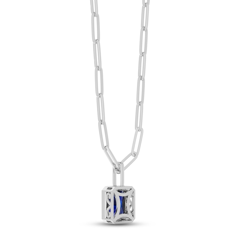 Main Image 3 of Blue Lab-Created Sapphire Paperclip Necklace Sterling Silver 18&quot;