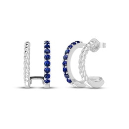 Blue Lab-Created Sapphire Double Hoop Twist Earrings Sterling Silver