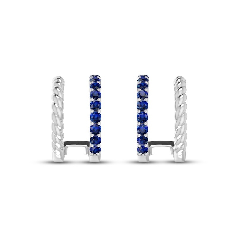 Main Image 2 of Blue Lab-Created Sapphire Double Hoop Twist Earrings Sterling Silver