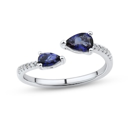 Iolite & Diamond Deconstructed Ring 1/20 ct tw Round-cut 10K White Gold