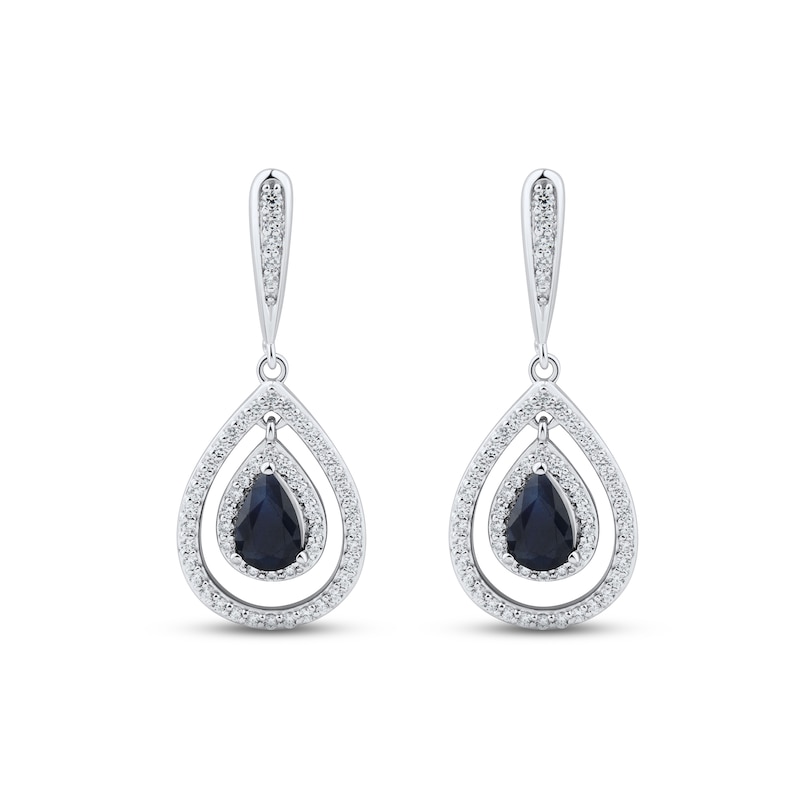 Main Image 2 of Blue Sapphire & Diamond Dangle Earrings 3/8 ct tw Round-cut 10K White Gold