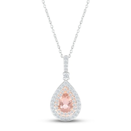 Morganite & White Lab-Created Sapphire Necklace Sterling Silver & 10K Rose Gold 18&quot;