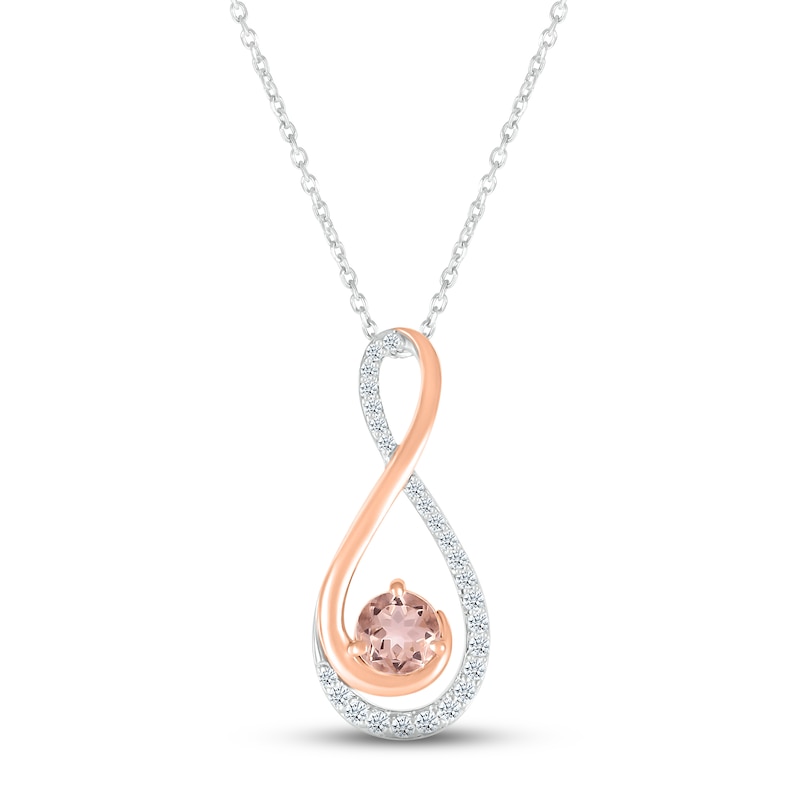 Main Image 1 of Morganite & White Lab-Created Sapphire Swirl Necklace 10K Rose Gold & Sterling Silver 18&quot;