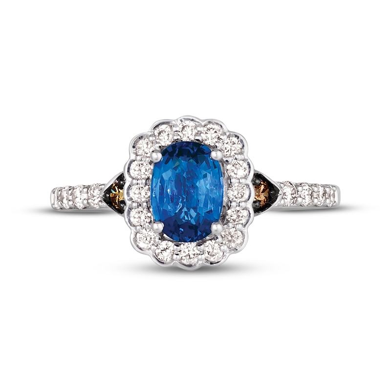 Main Image 4 of Le Vian Creme Brulee Blue Sapphire Ring 1/2 ct tw Diamonds 14K Vanilla Gold