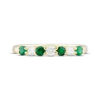 Emerald & Diamond Anniversary Band 1/5 ct tw Round-cut 10K Yellow Gold ...