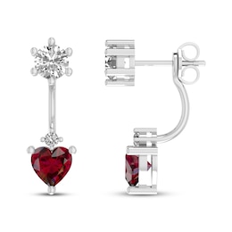 Lab-Created Ruby & White Lab-Created Sapphire Front-Back Earrings Sterling Silver