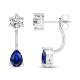 Blue & White Lab-Created Sapphire Front-Back Earrings Sterling Silver