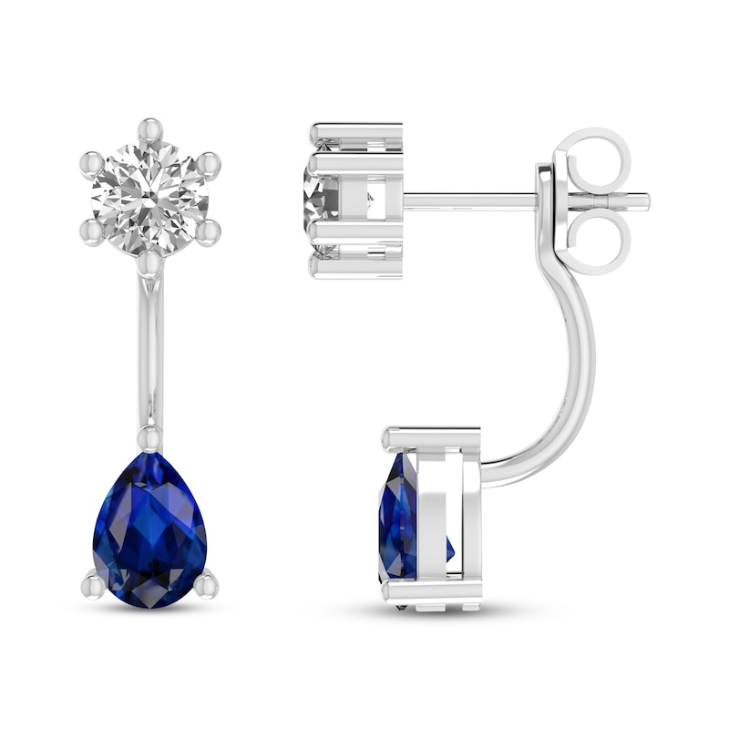 Main Image 1 of Blue & White Lab-Created Sapphire Front-Back Earrings Sterling Silver