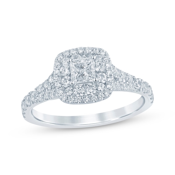 Princess-Cut Diamond Double-Halo Engagement Ring 1 ct tw 14K White Gold