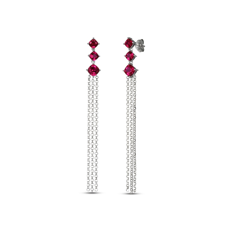 Main Image 1 of Lab-Created Ruby Chain Drop Earrings Sterling Silver