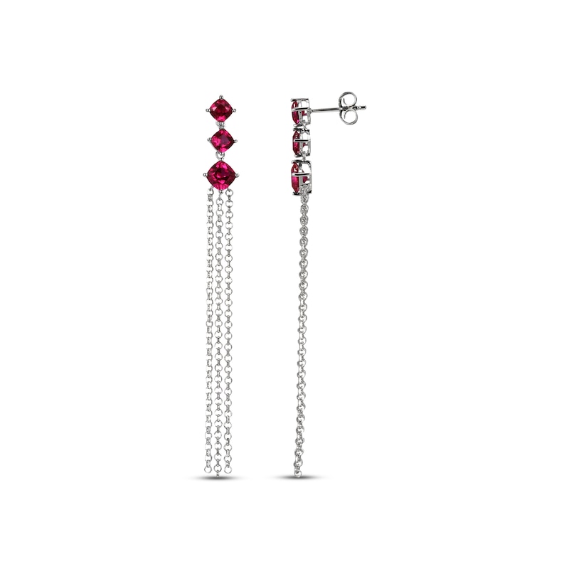 Main Image 2 of Lab-Created Ruby Chain Drop Earrings Sterling Silver