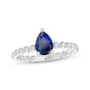 Thumbnail Image 1 of Blue Lab-Created Sapphire Pear Beaded Ring Sterling Silver