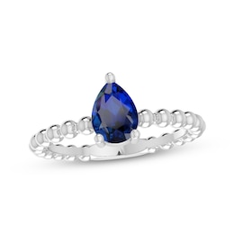 Blue Lab-Created Sapphire Pear Beaded Ring Sterling Silver