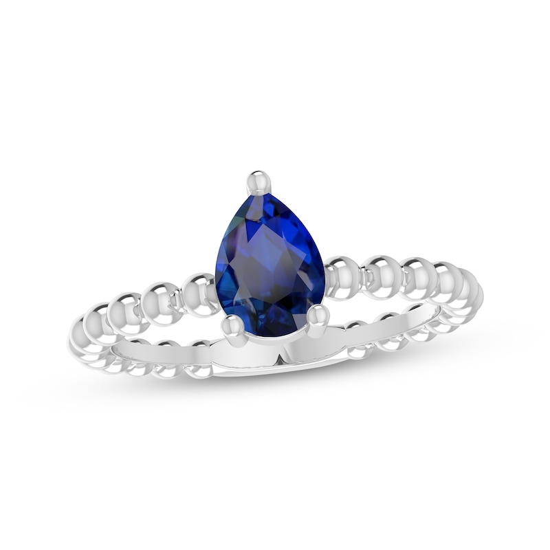 Main Image 1 of Blue Lab-Created Sapphire Pear Beaded Ring Sterling Silver