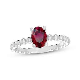 Lab-Created Ruby Oval Beaded Ring Sterling Silver